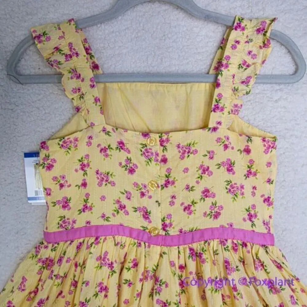 New! Zunie Girl Cotton Floral‎ fit and flare Knee-Length Dress yellow , size L
